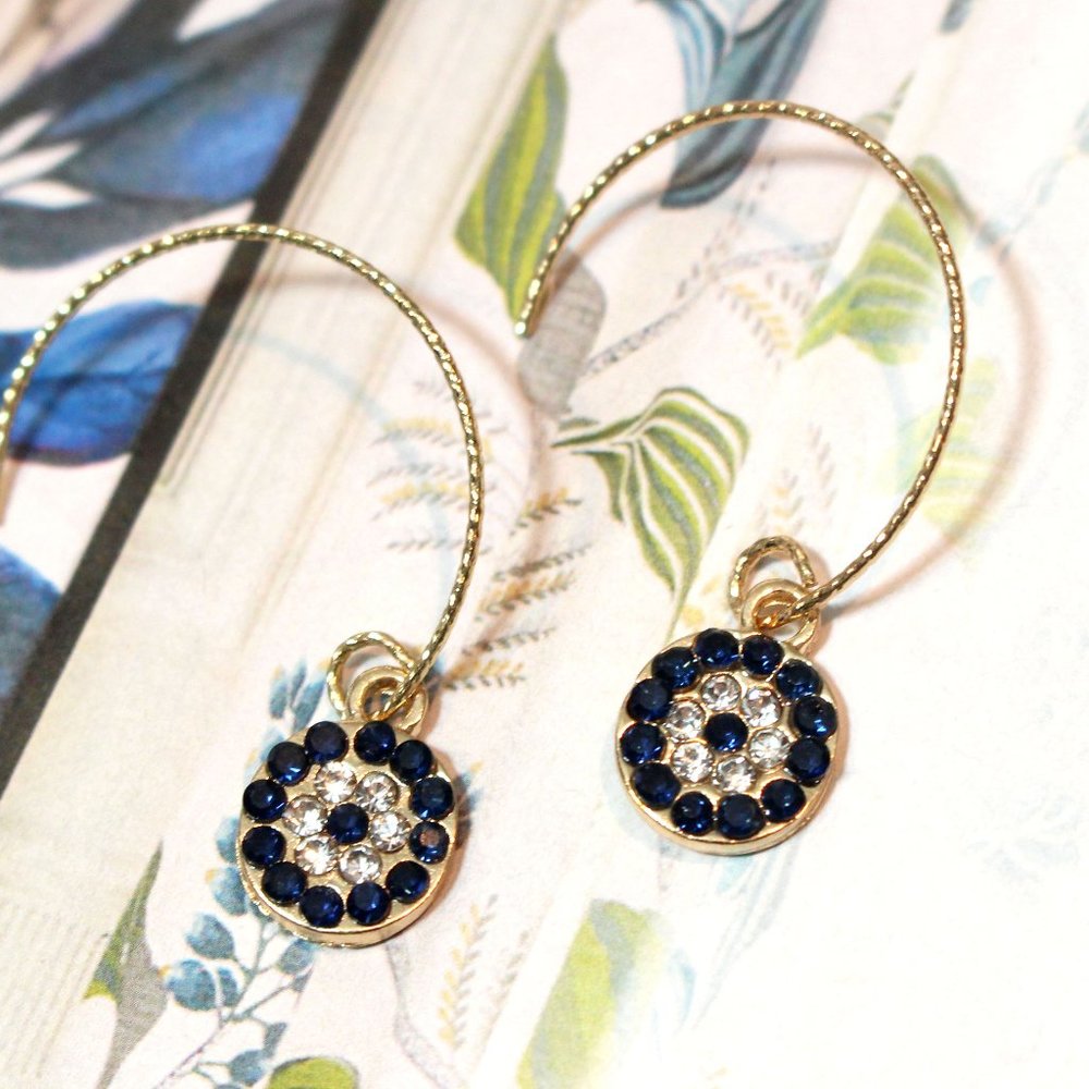 Gold Evil eye dangling Charm Hoop Earrings